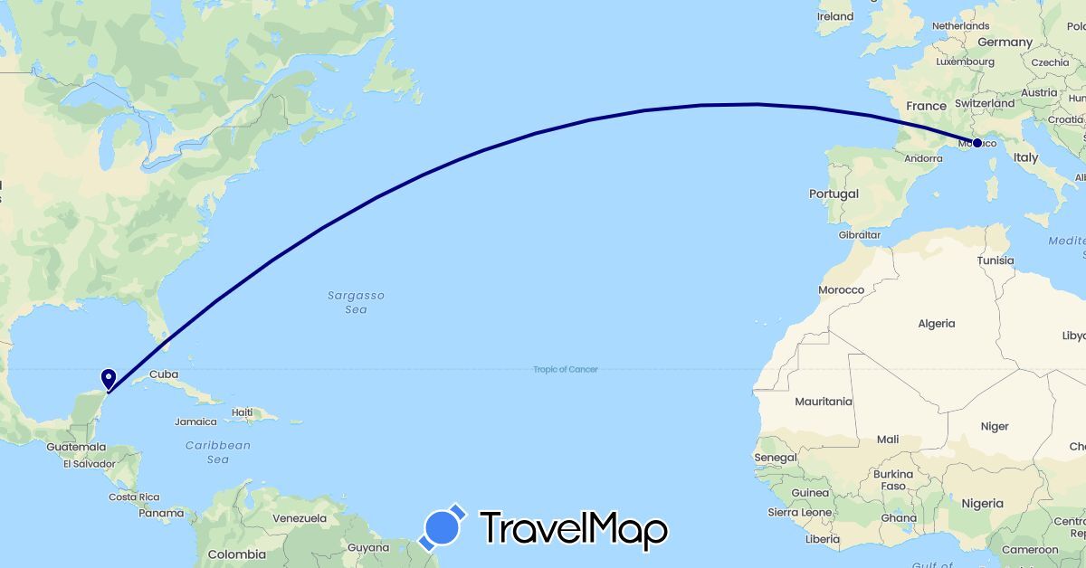 TravelMap itinerary: driving in Monaco, Mexico (Europe, North America)